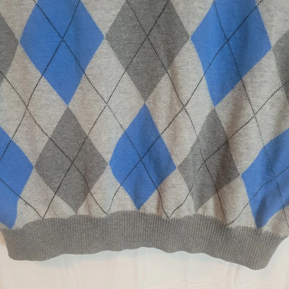 Express Men XL Argyle Sweater Vest Grey Blue Cotton Wool Blend Preppy Collegiate